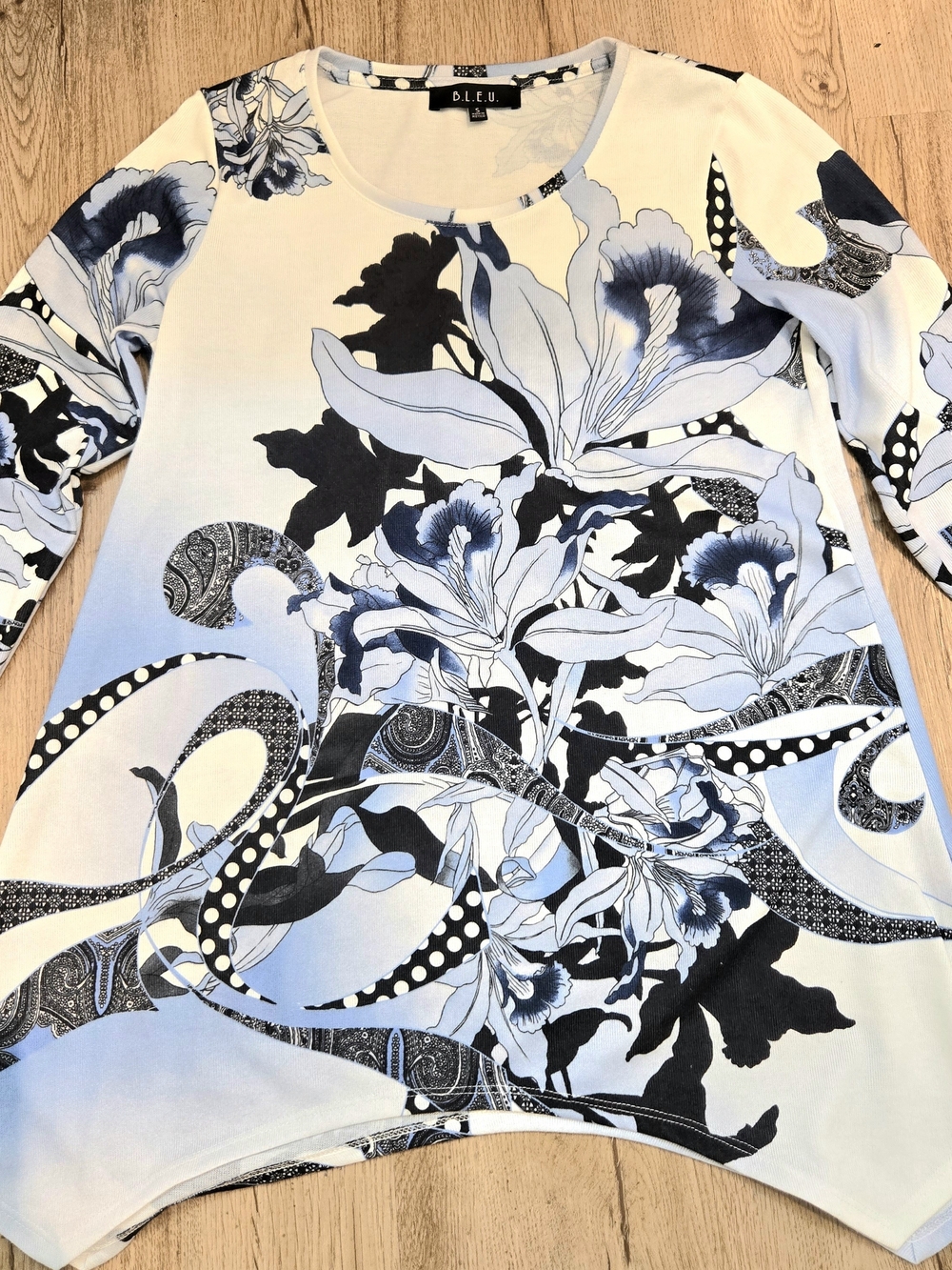 Floral Tunic Orchid Paisley Asymmetric Handkerchief Hem Top Size Sm